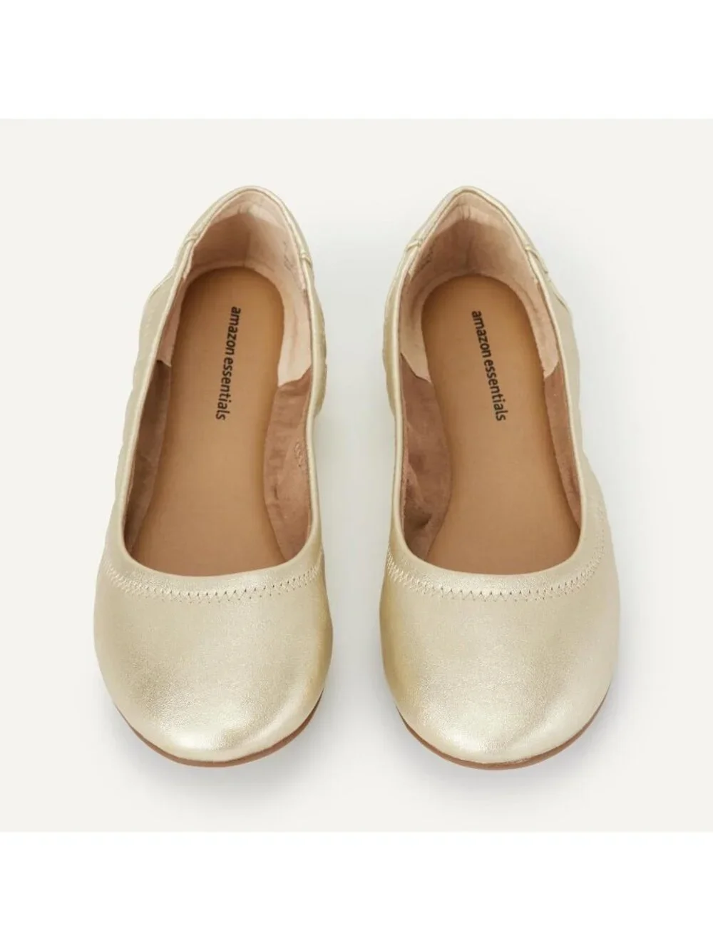 Amazon Essentials Women's Gold Synthetic Comfortable Slip On Casual Ballet Flats